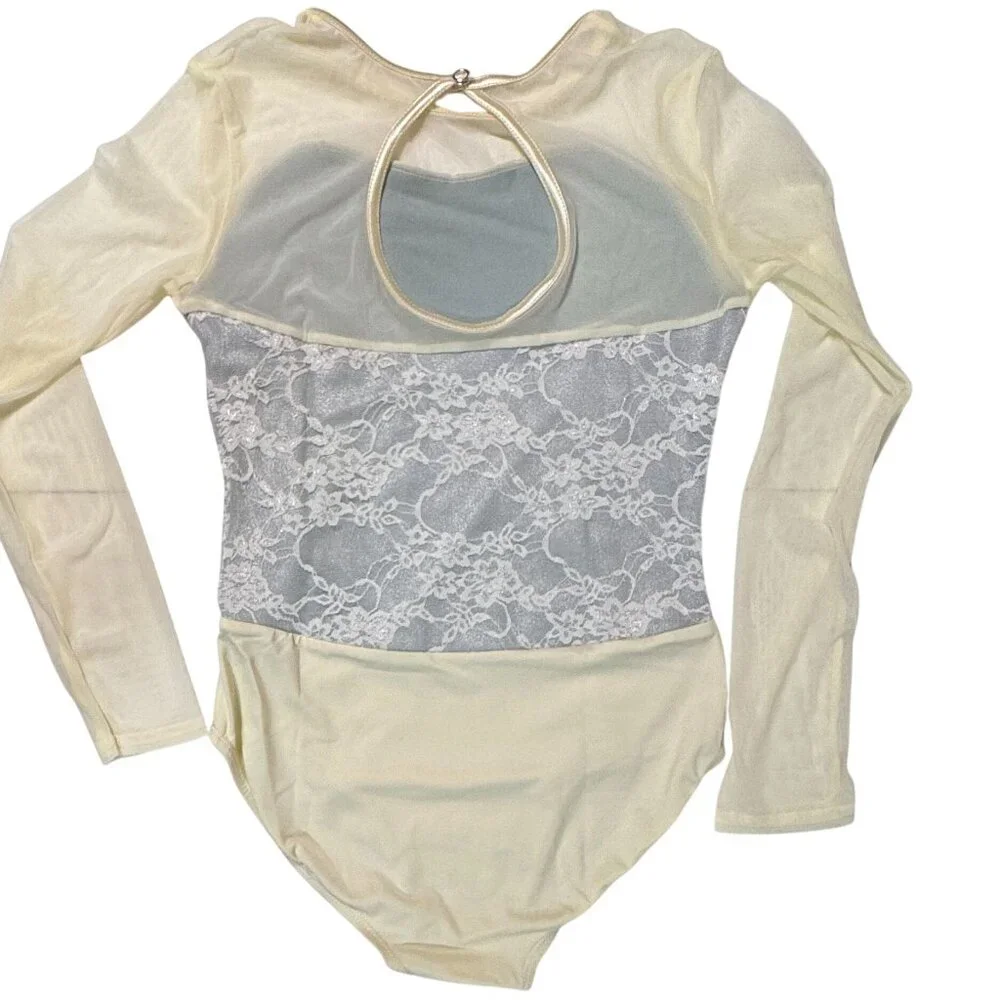 Weissman Music Box Dance Dress Tutu Costume Large Child‎ Ivory Silver Lace Tulle